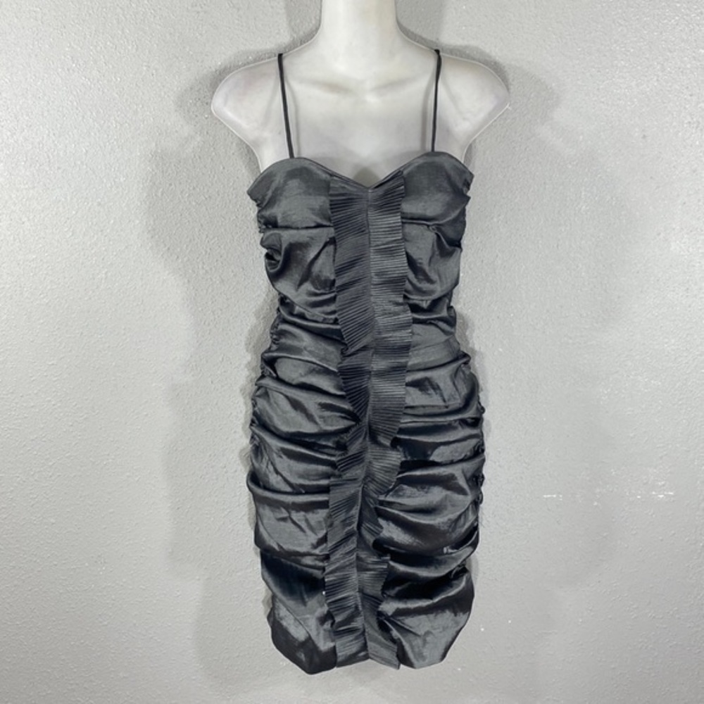 NWT Calvin Klein gunmetal silver gray ruching bodycon dress 4 N21 - Picture 5 of 11